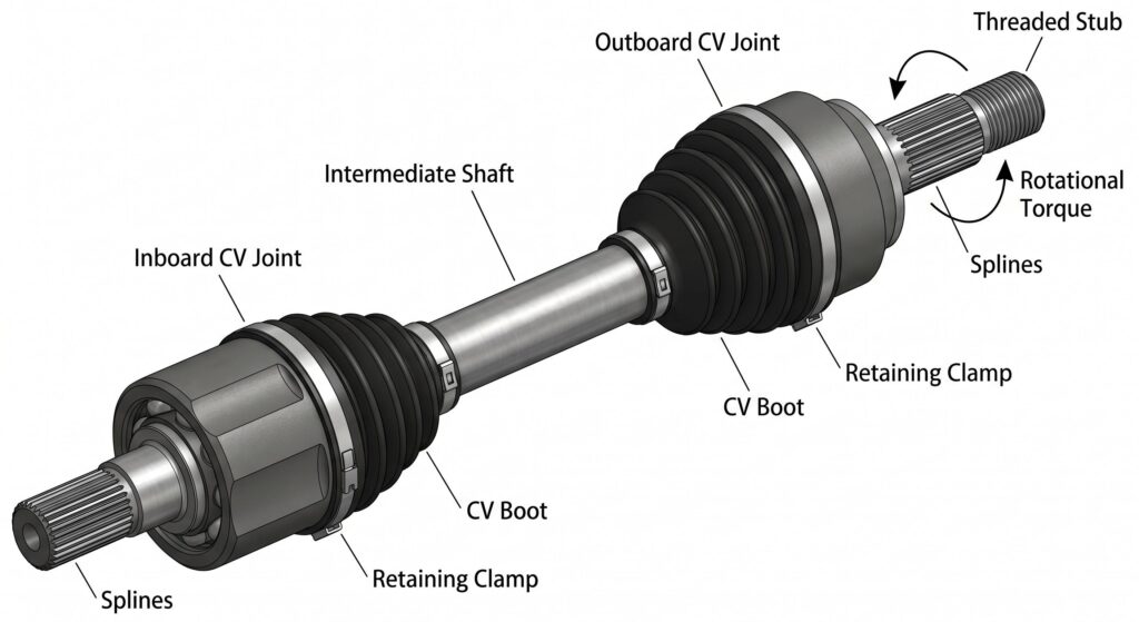 Internal components of a standard CV half-shaft